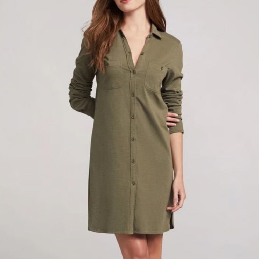Faherty Olive Green Shirt Dress